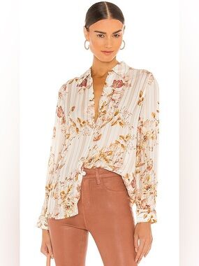 L'AGENCE Nina Silk  Blouse in Ivory Sunset Kahanna Size L